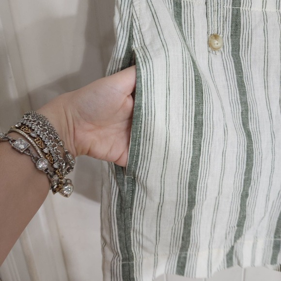 by Anthropologie Shorts Womens 12 White Green Stripe Pokets Linen Blend Beachy - Picture 4 of 10